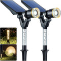 DenicMic Solar Lights Outdoor Waterproof Adjustable Solar Spot Lights Outdoor 3000K Warm White Lens LED for Yard Garden Patio Pathway Flag Tree House Landscape Lighting Outside 2 Pack