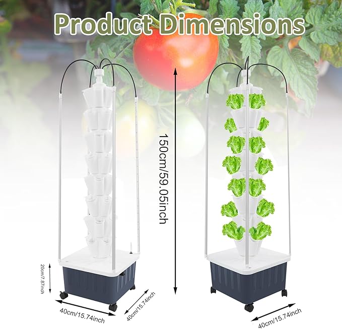 Hydroponic Growing System 40-Hole Smart Hydroponic Tower w/LED Grow Lights Indoor Hydroponic Garden Herb Grow Kit for Short TomatoPepperCucumber Can Plant 40 Seeds White