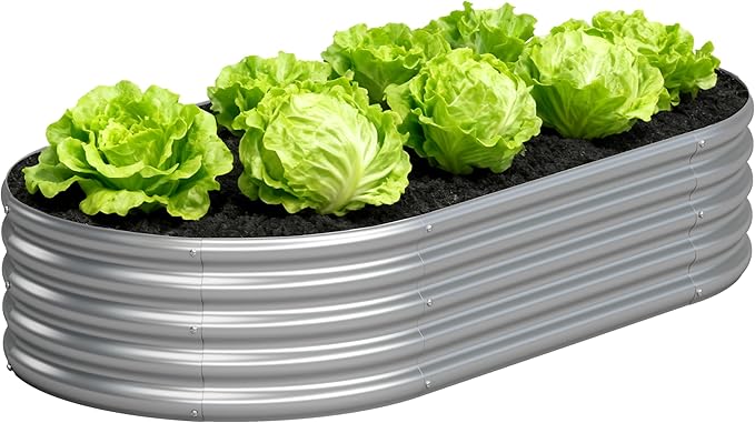4x2x1FT Galvanized Raised Garden Bed KitVegetable Boxes-Oval Metal Flower BoxLarge Planter Raised Beds Outdoor Garden for PlantingFruitHerb-Silver