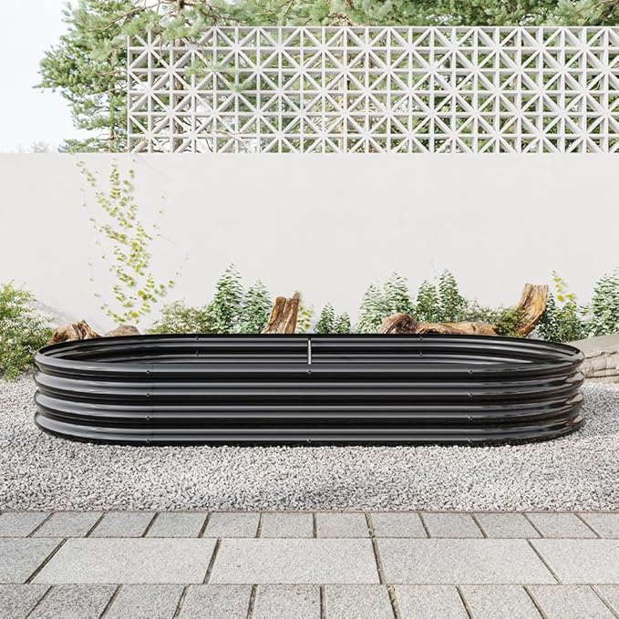 Raised Garden Bed Outdoor Creating Beautiful Flower beds Oval Large Metal Raised Planter Bed for Plants Vegetables and Flowers - Black