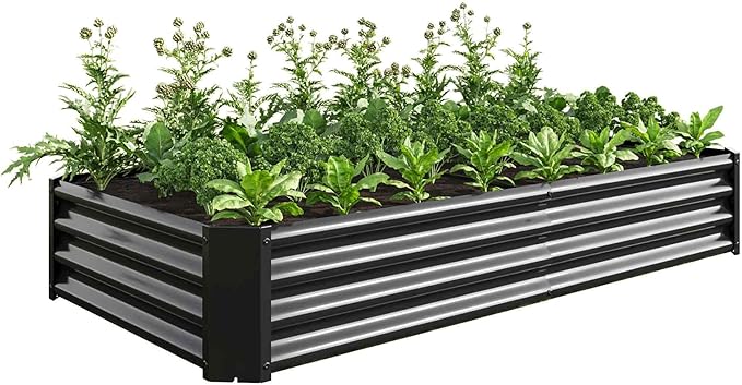 Raised Garden Beds Outdoor Rectangle Galvanized Metal Planter Box with Kit Above Ground Garden Bed for Vegetables Herbs Flowers and Plants (Black 6×3×1)