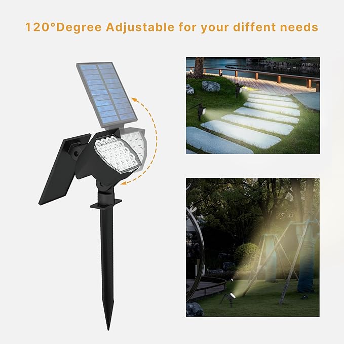 23 LED Solar Spot Lights Outdoor Waterproof 2 Pack Solar Lights with Optical Lenses 3 Brightness Spotlight Landscape Lighting Auto ON/Off Outdoor Solar Lights for Yard Garden Lawn White Light