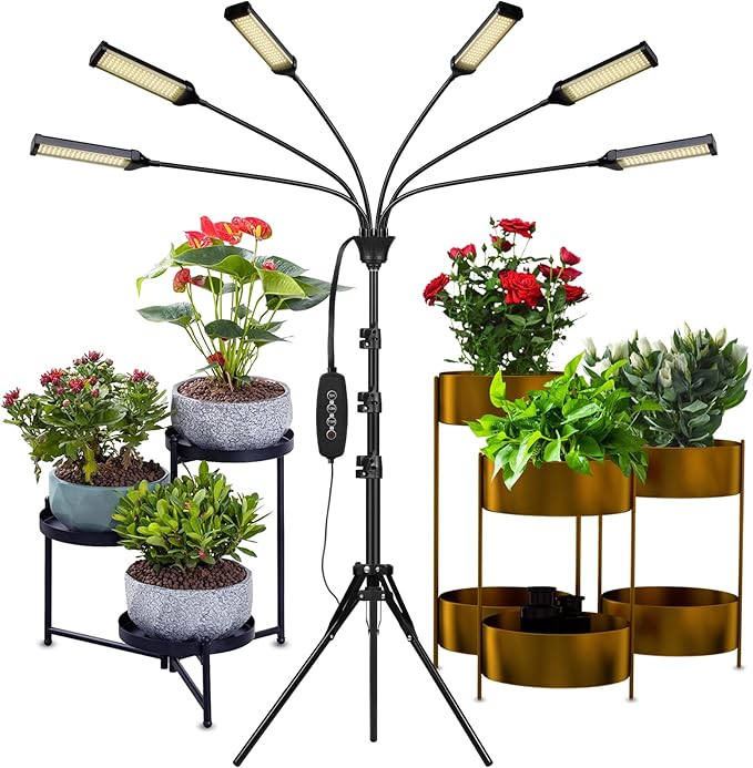 LED Grow Lights for Indoor Plants Full Spectrum6 Heads 540 LEDs Plant Lights for Indoor Growing with Tripod Indoor Grow Lamp with Timer and Auto On/Off Timing 5/10/15H. (RED)