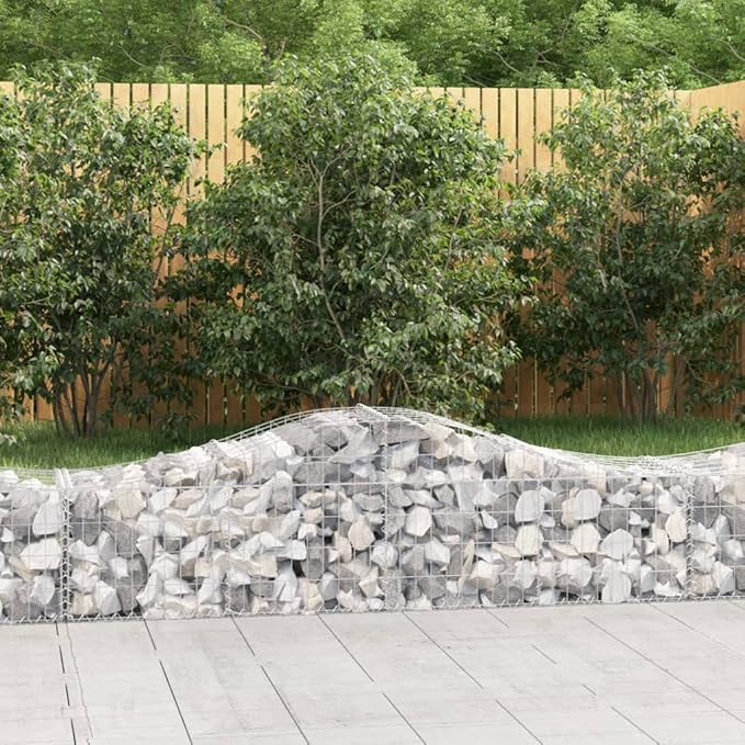Crescent Gabion Planter Box 78.7x78.7x23.6 Galvanized Iron Outdoor Raised Garden Bed for Stones Modern Silver Patio Planter