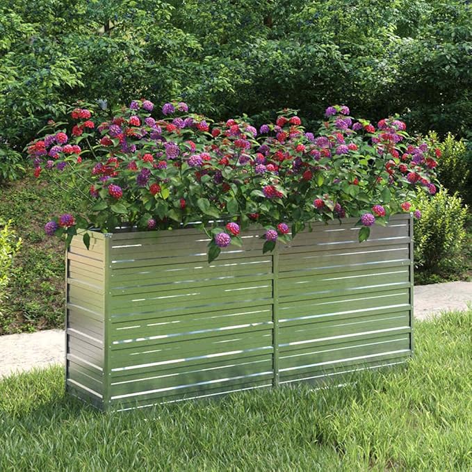 Garden Raised Bed Silver Galvanized Steel 63.0 x 15.7 x 30.3 Inch Outdoor Planter for Vegetables Flowers Herbs Durable Garden Beds