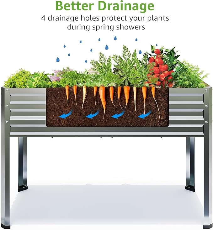 2PCS Galvanized Raised Garden Bed with Legs 48 gallons 48x24x32 Large Metal Elevated Planter Boxes with Drainage Holesfor Vegetables Flowers Backyard Patio Balcony