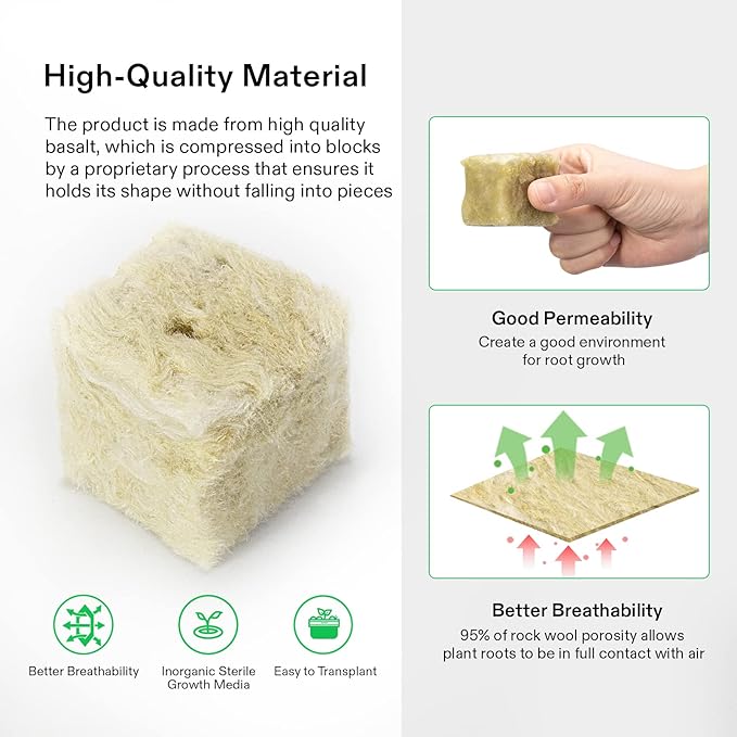 VIVOSUN Hydroponic Grow Kit and 1.6 Rockwool Cubes 112 Plugs Stonewool Starter Grow Cubes for Cuttings Cloning Plant Propagation Seed Starting