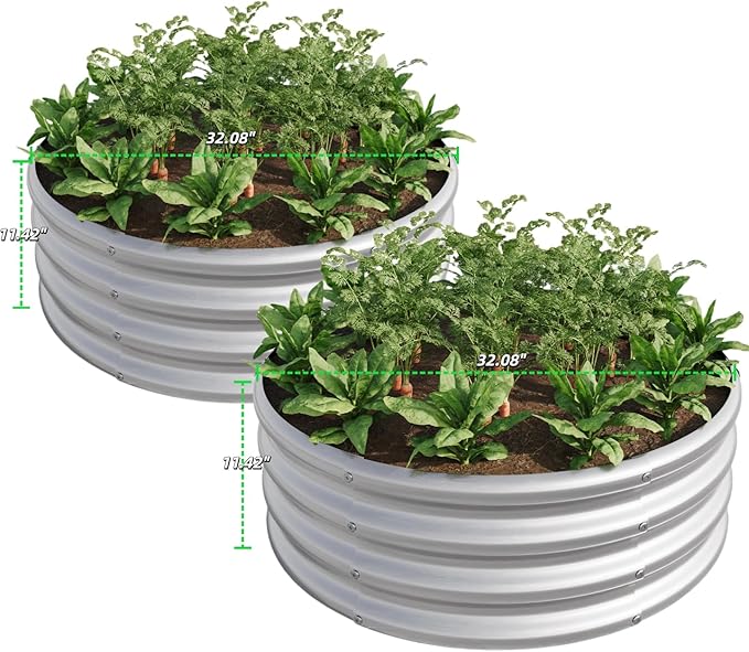 2PCS 32.08 x 11.4 Tall Round Metal Raised Garden Bed - Outdoor Planter Box for Vegetables Flowers Herbs &amp Fruits Backyard Patio Raised Beds Silver