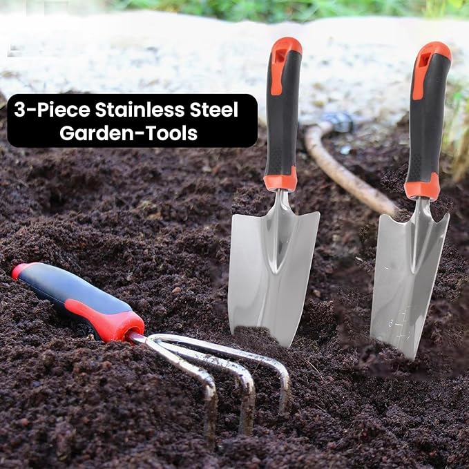 5 Pcs Stainless Steel Garden Tools Set (2 Pcs Hand Transplant Shovel Rake CultivatorShovel and Hand Weeder) Terrace Balcony Gardening Accessories Kit for Home Garden Farming