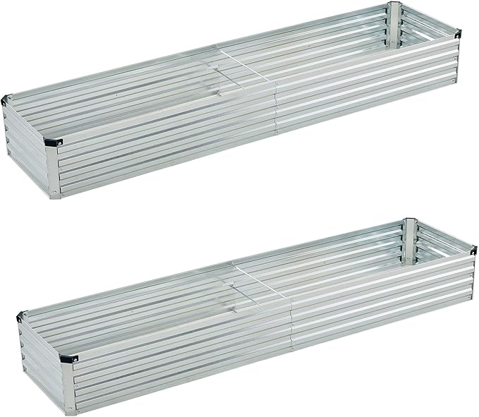 6x1.5x1ft(2 Pack) Galvanized Raised Garden BedOutdoor Planter Box Metal Patio Kit Planting Bed for Vegetables Flowers HerbSilver