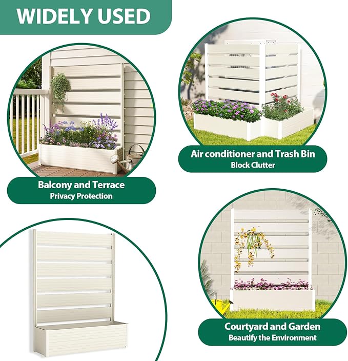 Vertical Screen Planter Bed - Raised Garden Box with Trellis for Climbing Plants Durable Privacy Fence Planter for Outdoor Patio Deck Aluminum Frame Beige