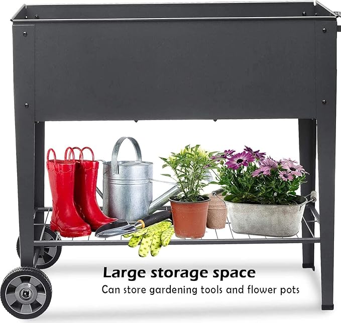 48.5*24.5*35.4in Raised Garden Bed Raised Planter Box with Legs Outdoor Elevated Garden Bed On Wheels for Vegetables Flower Herb Patio （Black）