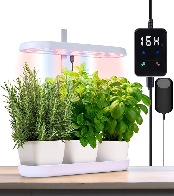 Grow Lights for Indoor Plants 20W Full Spectrum LED Grow Lamp for Indoor Garden with Intelligent Controller Height Adjustable Ideal for Home Desk Plant Lighting (White ABS Base)