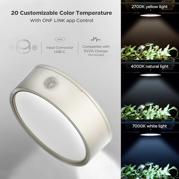 ONF Mist O+ App Controlled Via Bluetooth Magnetic Full Spectrum Grow Light Colorfull LED Indoor Plant Light Puck Light 4 Level dimmable 3 Color Temperature Under Cabinet Grow Light Beige
