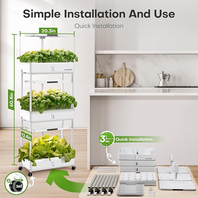 Ahopegarden Indoor Garden Hydroponics Growing System Kit: 66 Pods Plant Herb Garden Germination Kit with LED Grow Light 30L Large Capacity Kitchen Hydroponics Planter Grower for Vegetable Fruit