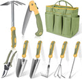 Garden Tool Set WisaKey 9 Piece Stainless Steel Heavy Duty Gardening Hand Tools with Handle Durable Garden Tool Bag Gardening Gifts for Women and Men Valentine's Gift for Woman