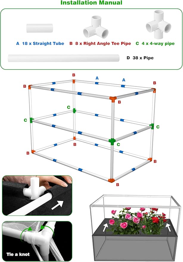 UNIFAMILY Fabric Raised Garden Bed Kit Breathable Raised Garden Bed with Cover Garden Beds Outdoor with Plant Protection Mesh Netting for Vegetable Flower Herbs and Strawberry