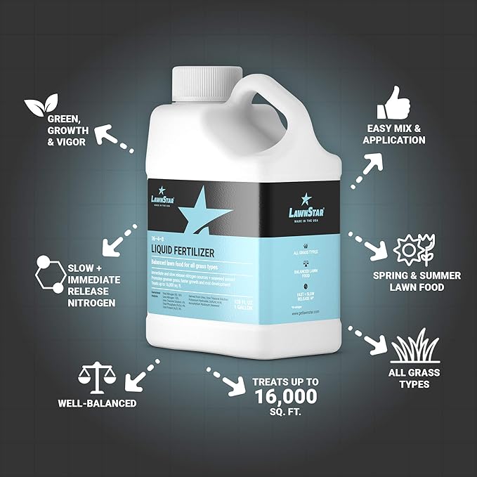 Balanced 16-4-8 Nutrient Liquid Fertilizer (1 Gallon) - Premium Lawn Food NPK with Added Seaweed Extract Treats Common Deficiencies Safe for All Grass Types
