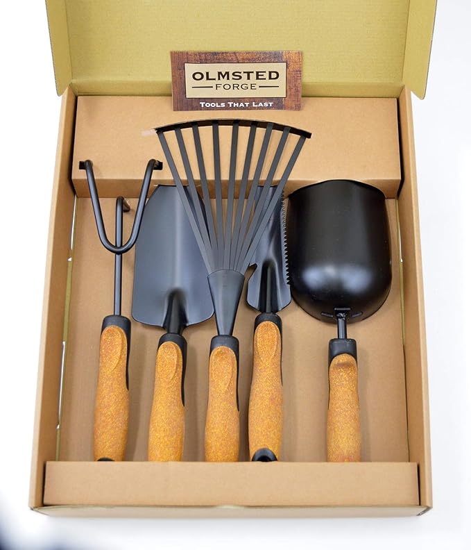 Olmsted Forge Garden Tool Set 5 Pieces Heavy Duty Powder Coated Steel Cork Handle