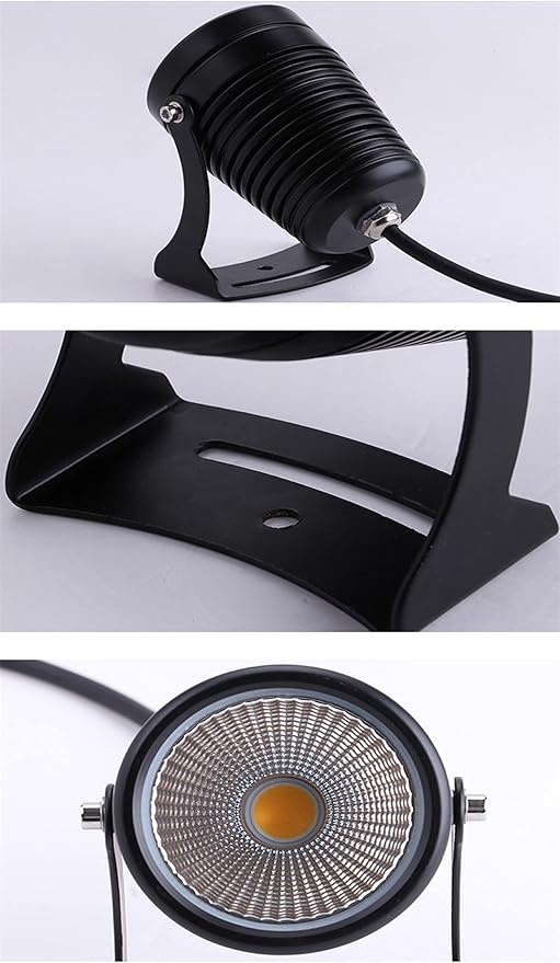 Kiven IP65 Waterproof LED Landscape Clamp Accent Uplight Black Decorative Spotlight Lamp with Plug-in Cord and Timer for Indoor Outdoor Yard Step Statue (10W 3000K Cool White)