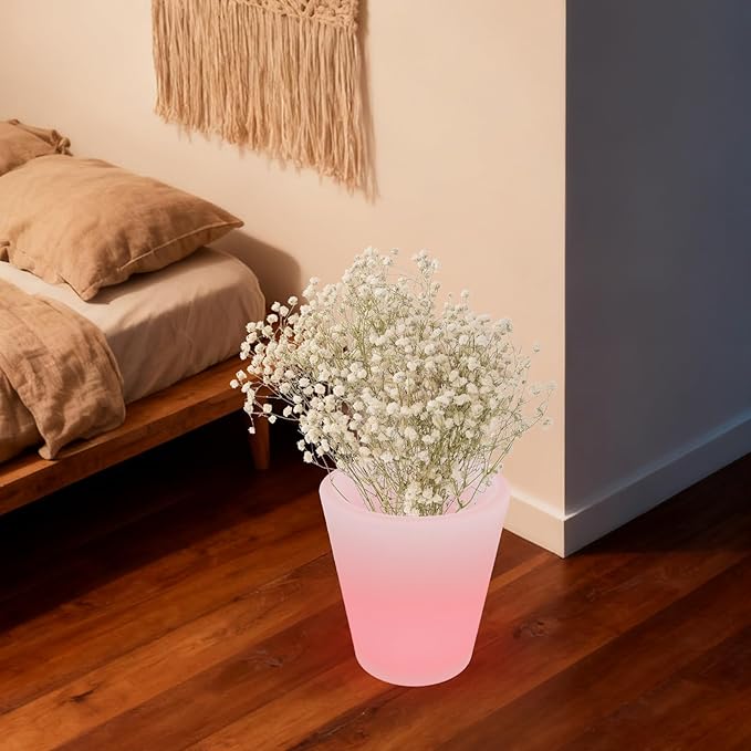 LED Planter Pot Light with Remote Bucket Shape 16 Color Changing Dimmable Flower Pot Rechargeable IP65 Waterproof for Indoor Outdoor White
