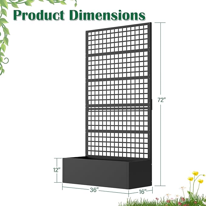 Metal Planter Box with Trellis 36 L x 16 W x 72 H Raised Garden Bed with Privacy Screen Privacy Planters for Climbing Plants Flowers Vegetables Fruits