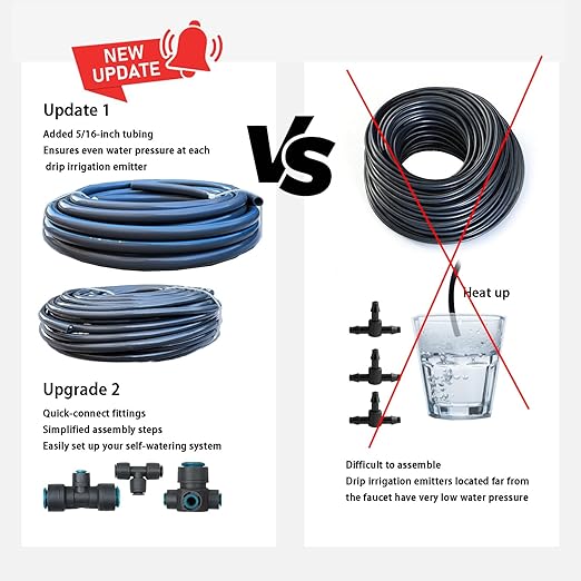 Drip Irrigation System with Water Timer Plug-in Quick Connection Drip Irrigation Kit 5/16“ID and 1/4 Inch Pipe Auto Watering System for Garden Spray for Greenhouse Garden Lawn Potted Plants