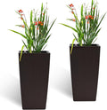 Square Planter for Indoor or Outdoor Use 22 Inch High Faux Rattan Flower Pot with Automatic Watering System for Porch Patio Backyard Makes Keeping Flowers Easier (Pack of 2 Brown)