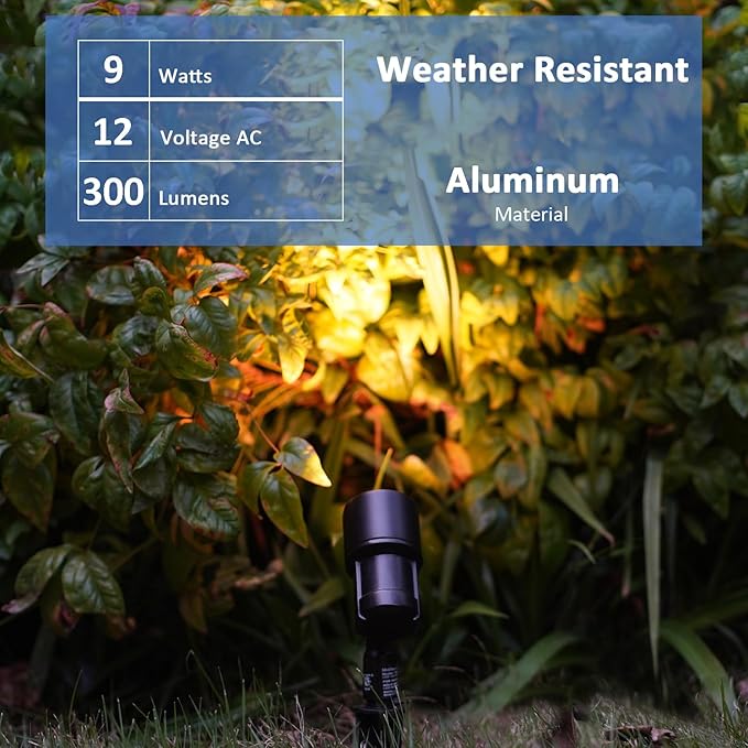 Malibu LED Low Voltage Landscape Spotlight 9W Cast Metal Oil Rubbed Bronze Finish Floodlight 300 Lumen 2700K Warm White with Connector and Spike Stake for Outdoor Use 8406-2620-01