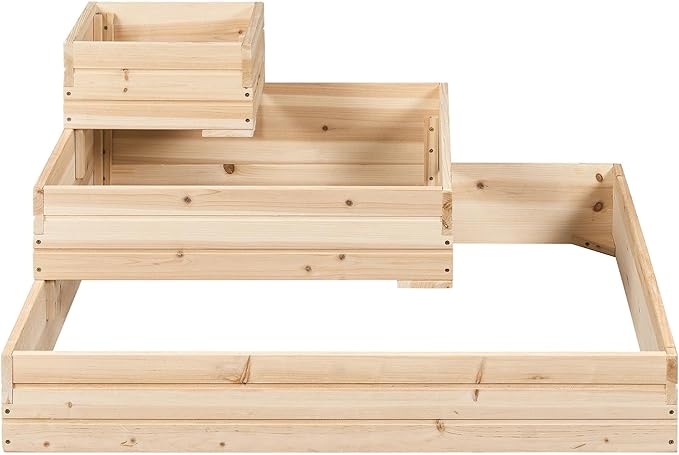 Yaheetech 3 Tier Wooden Raised Garden Bed 44.5'' L×44.5″ W×20.5″ H 2 PCS Horticulture Open-Bottom Planter Raised Garden Bed for Flowers/Herbs/Vegetables Planter Flower Box