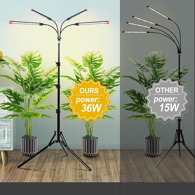 Grow Light with Stand and Timer 48121620 Hr 36 Watt Standing Tall Plant Light for Bonsai Tree Seed Starting 24-64 Adjustable Tripod Stand Plant Growing Lamps