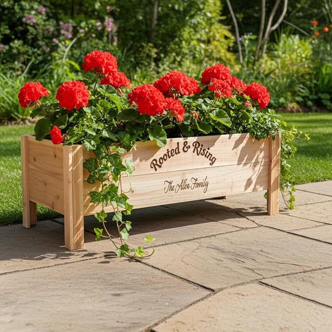 Personalized Cedar Raised Planter Box – Custom Engraved Wooden Garden Boxes for Weddings Events Restaurants &amp Coffee Shops Handmade in USA