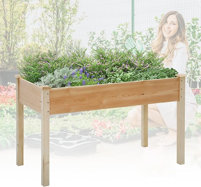 49x24x30 Inch Raised Garden Bed Outdoor Elevated Wood Planter Box Stand for Vegetable Flower Herb Backyard Patio Gardening Planter Box Natural