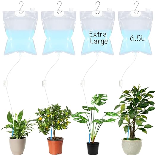 4 Pcs 6.5 L Extra Large Plant Drip Irrigation Bag Automatic Watering Bags Self Automatic Watering System Drip Irrigation Device with Adjustable Valve Switch for Gardening Flower Outdoor Clear