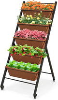 Raised Garden Bed on Wheels 5-Tier Elevated Planter Box with Removable Base Drainage Hole &amp Metal Frame Outdoor Garden Planter Container for Flower Vegetables (1 Brown)