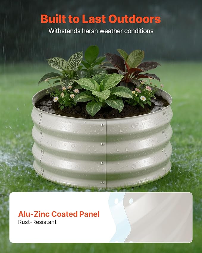 VEVOR 3 Pcs 2x2x1ft Round Raised Garden Bed Kit Outdoor Metal Galvanized Raised Beds for Gardening Vegetables Easy Assembly Garden Planter Box for Flowers Fruits