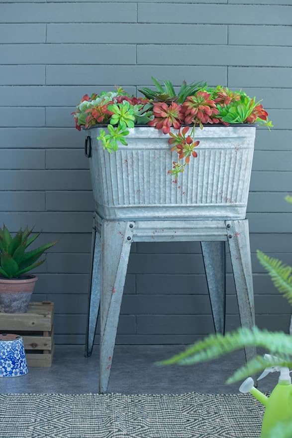 20.5x20.5x21 Large Perryman Galvanized Tub On Stand for Plant PotPlanter Metal Ice Buckets