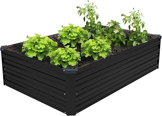 4×3×1FT(2PCS) Galvanized Raised Garden Bed Kit Metal Planter BoxesLarge Raised Garden Bed for Planting VegetablesFlowersHerbs -Black
