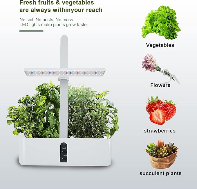 Hydroponics Growing System 9 Pods Indoor Gardening System Adjustable Led Light Automatic Rod Circulating Pump Automatic Time Switch for Plants Growing