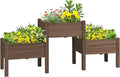 Raised Garden Bed with 3 Planter Box Elevated Wooden Plant Stand with Drainage Holes for Vegetables Herb and Flowers Coffee