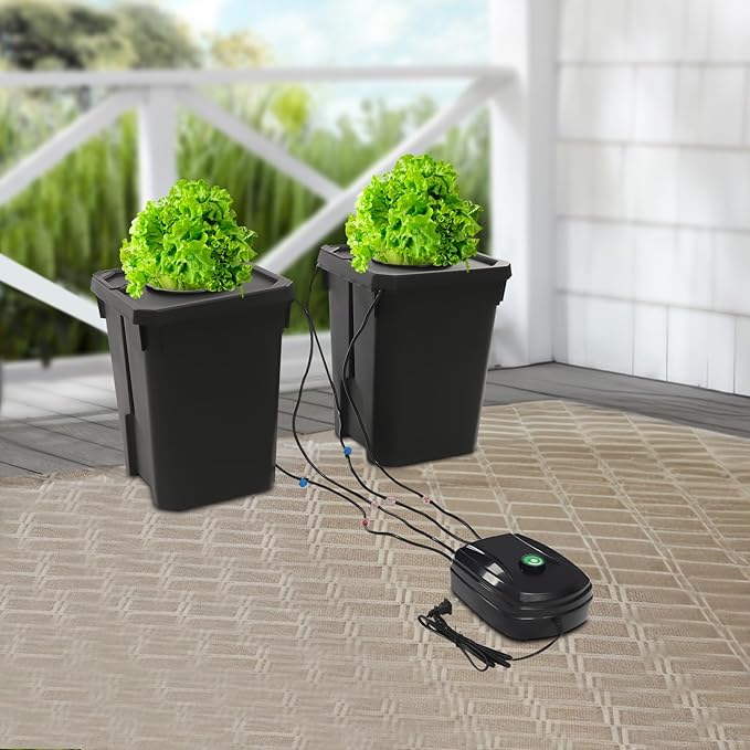 DWC Hydroponic System Hydroponic Bucket Set with 2 Planting Buckets 5 Gallon Water Culture Growing Bucket with Air Pump &amp Top Drip Kit for Indoor/Outdoor (2 Buckets)
