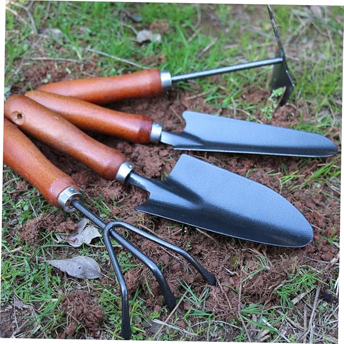 4pcs Gardening Hand Tool Set with Mini Trowel Narrow Extended Shovel Dual-use Hoe and Rake and Three-Prong Cultivator for Planting and Soil Digging in Garden and Patio