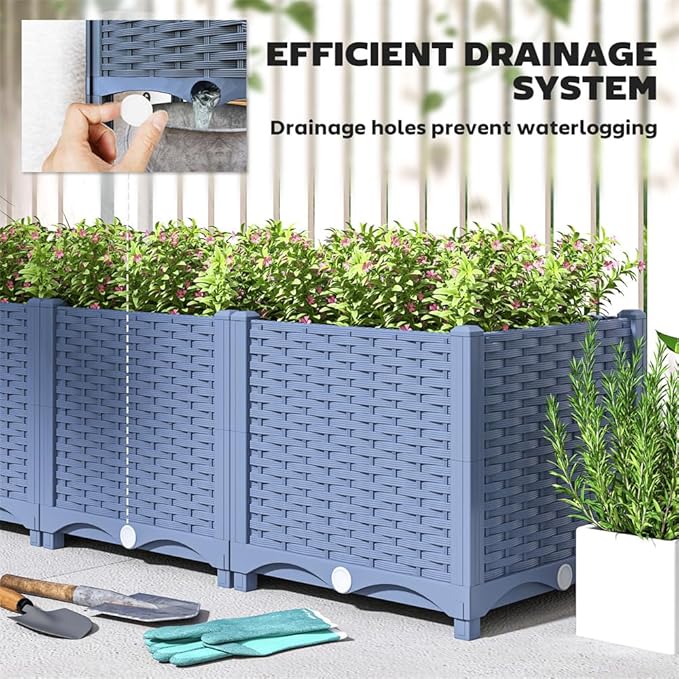 47.2 Inch Plastic Raised Garden Bed Planter for Vegetables Herbs Flowers – Lightweight Durable PP Planter with Drainage Holes Indoor Outdoor Use