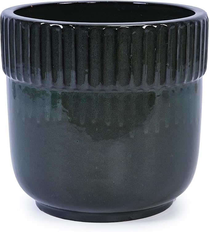 Handmade Ceramic Planter Set of 3 15149 Inch Diameter Black Ribbed Pattern for Succulents IndoorOutdoor Use on Windowsill Bookshelf Breathable Clay