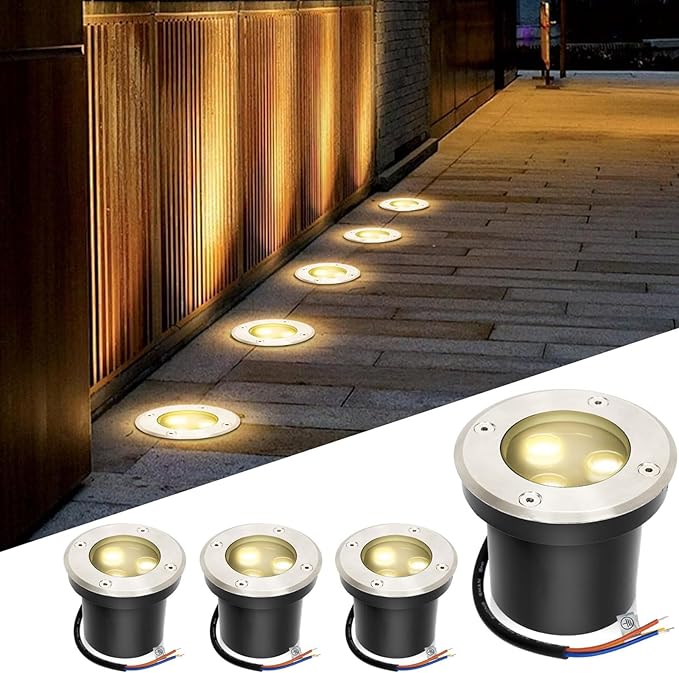 4PCS Landscape Lights - Outdoor Buried Lights 3W Floor Light Spotlight Outdoor Recessed Spot Light IP67 Outdoor Waterproof Ground Spotlight Garden Courtyard Lawn Ground Lamp(Warm White3W(24v))