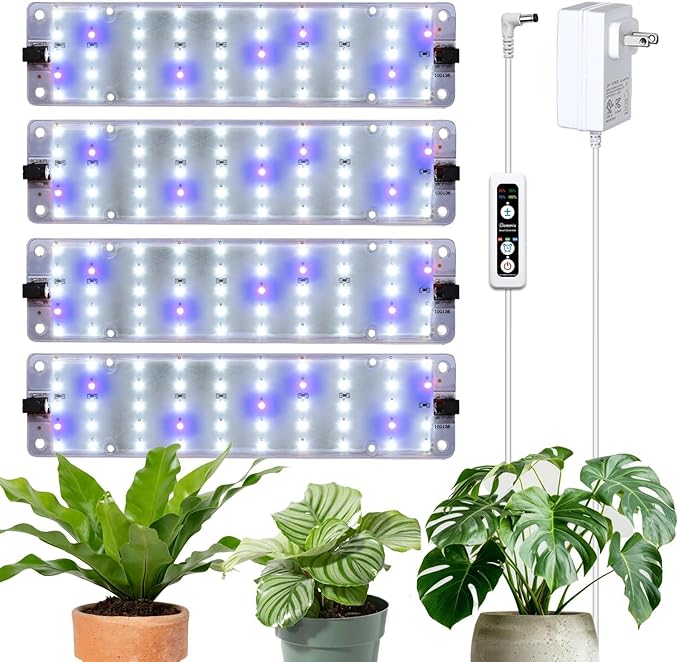DOMMIA Grow Lights 40W Linkable Grow Lights for Indoor Plants Full Spectrum 6/12/16h Timer Dimmable Ultra-Thin Plant Lights for Indoor Growing Bluish White 1-Set