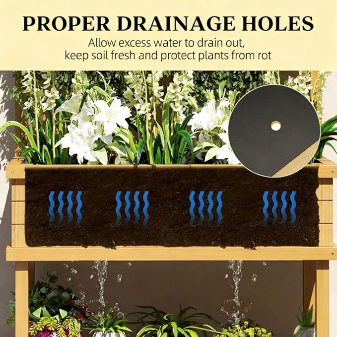 Self Draining Raised Garden BedElevated Wood Planter with for Climbing Plantswith Legs and Drainage Holes