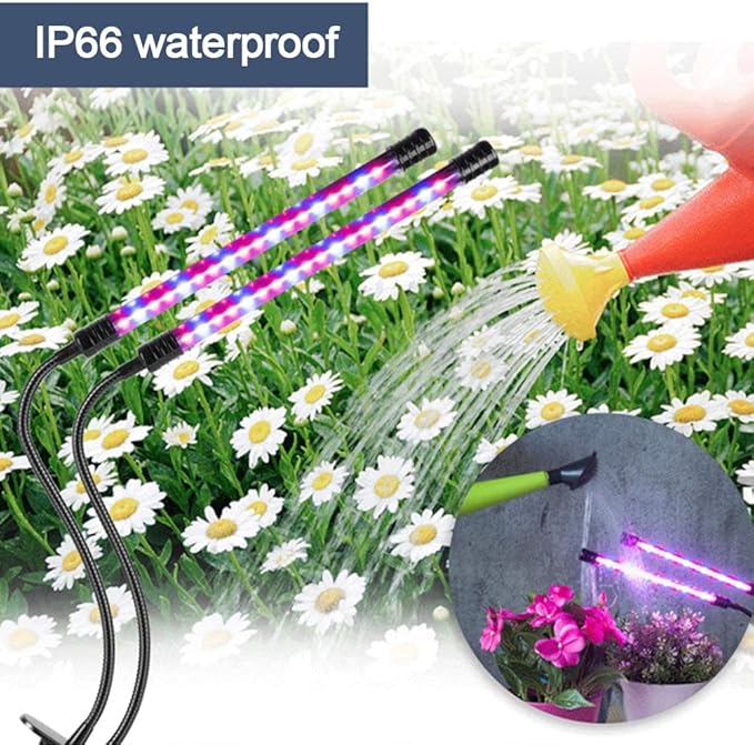 LED Grow Light 27W Red Blue Full Spectrum Timing 54 LED 5 Dimmable Levels Plant Grow Lights for Indoor Plants Adjustable Gooseneck 4 8 12H Timer 3 Switch Modes Waterproof