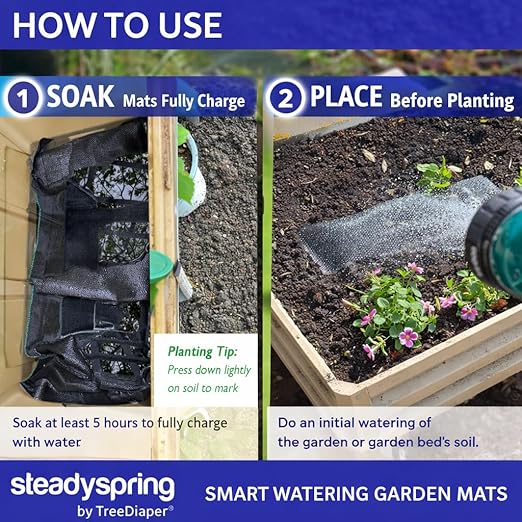 SteadySpring® Smart Watering Garden Mat for Raised Garden Beds 30-Day Irrigation Auto Refills with Rain for Gardens Tomato Plants Flowers (2-Pack)