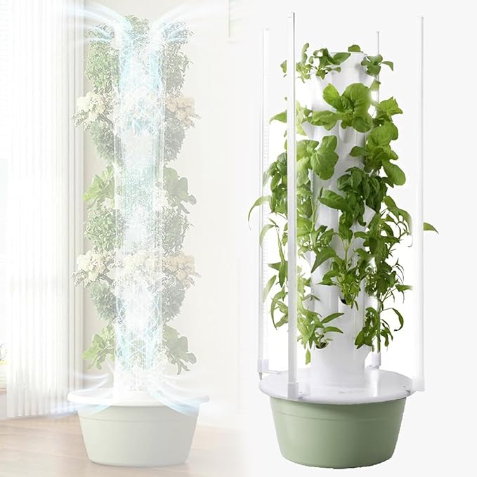 Hydroponics Growing System Kit Tower with Hydrating Pump Timer &amp Detachable Cups for Growing Fruits Vegetables Indoors Or Outdoors7thfloor